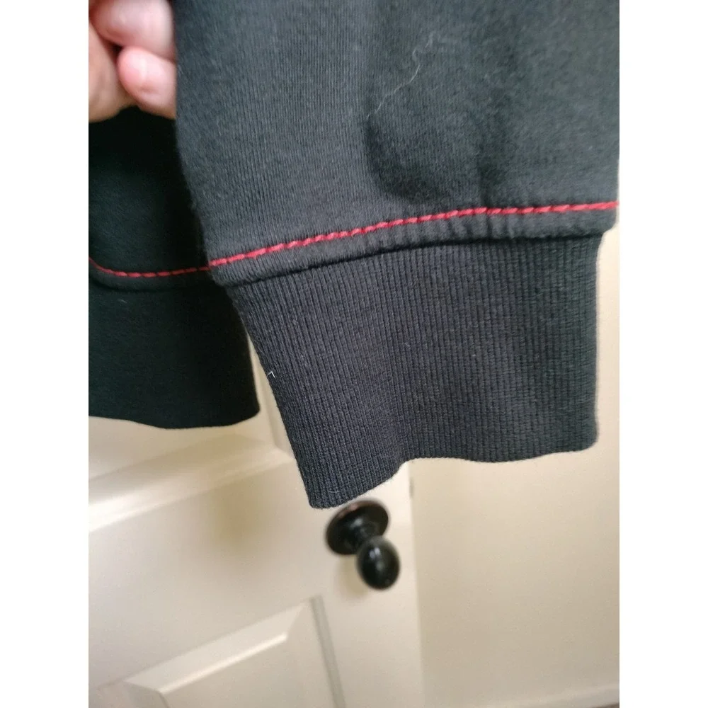 True Religion Mens XL Black Red Contrast Stitch Full Zip Hoodie Buddha Worldtour